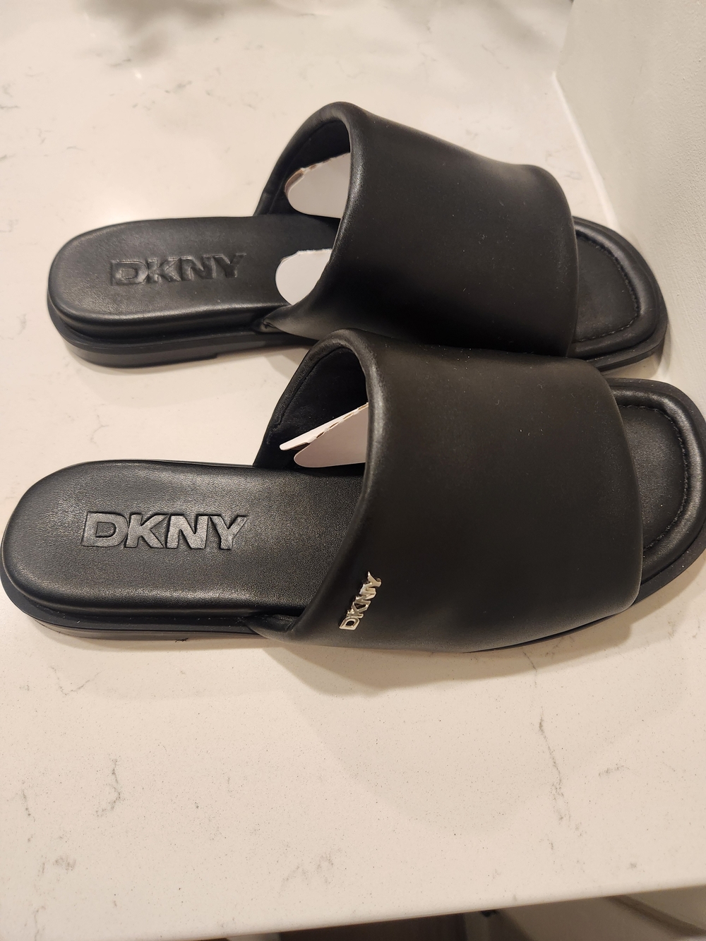 DKNY Black Slide Sandals with Logo Accent